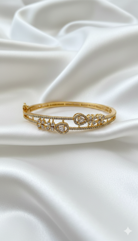 Radiant Gold-Plated Crystal Bloom Bangle